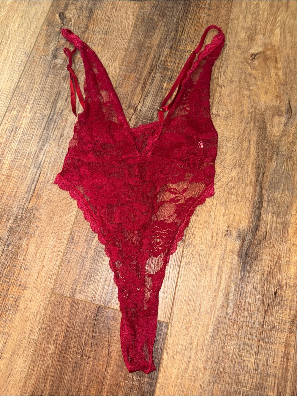 Red Lace High Leg Thong Bodysuit Lingerie Mesh Stripper Exotic Dancewear Size S